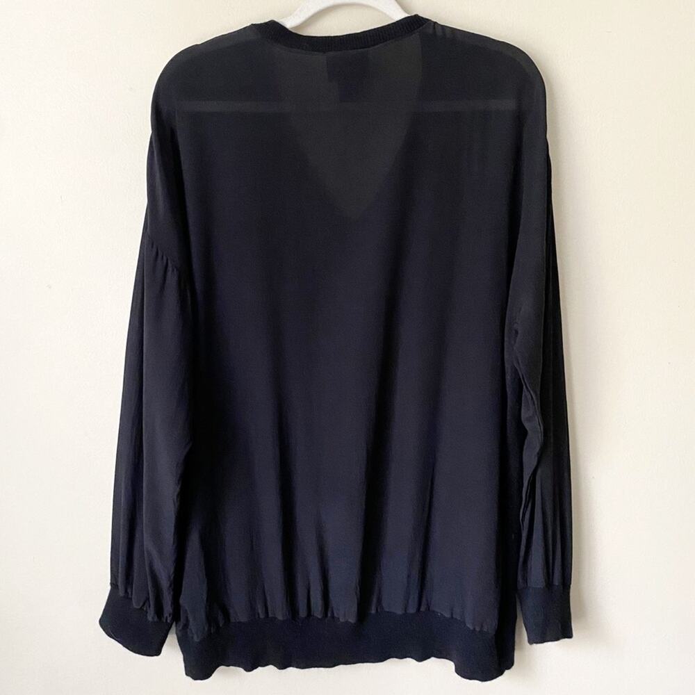 Magaschoni | Cashmere Silk Mixed Media V-neck Sweater Pullover Casual Black XL - Picture 7 of 8